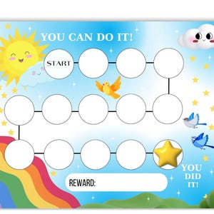 Regenbogen Belohnungstafel - Druckbare Tabelle für Kinder - Thema Sonnenschein & Wolke - Töpfchen-Training - Lesen - Schlaf-Routine - A4-Letter