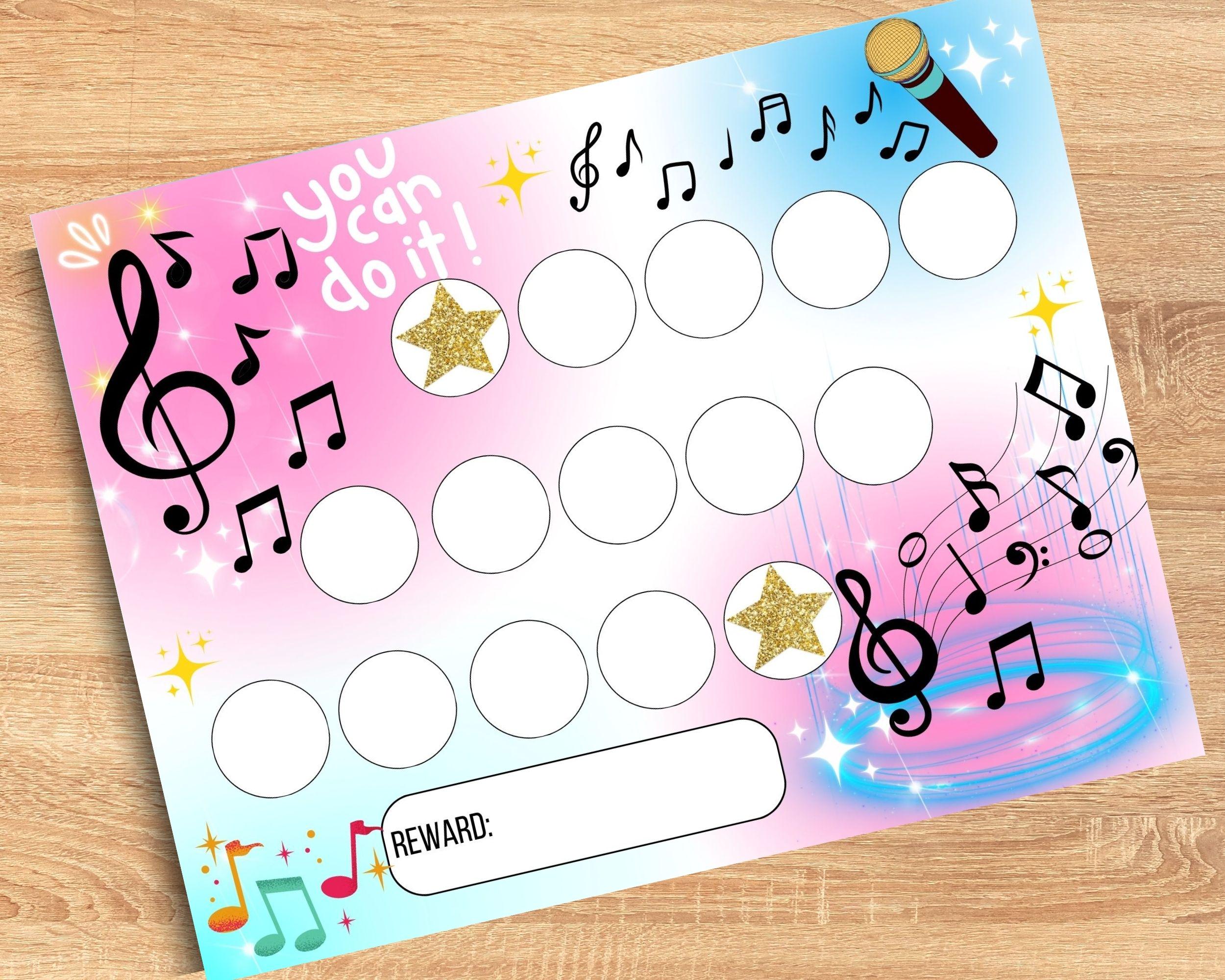 Music Practice Reward Chart for Kids: Instrument, Piano Tracker (A4/US ...