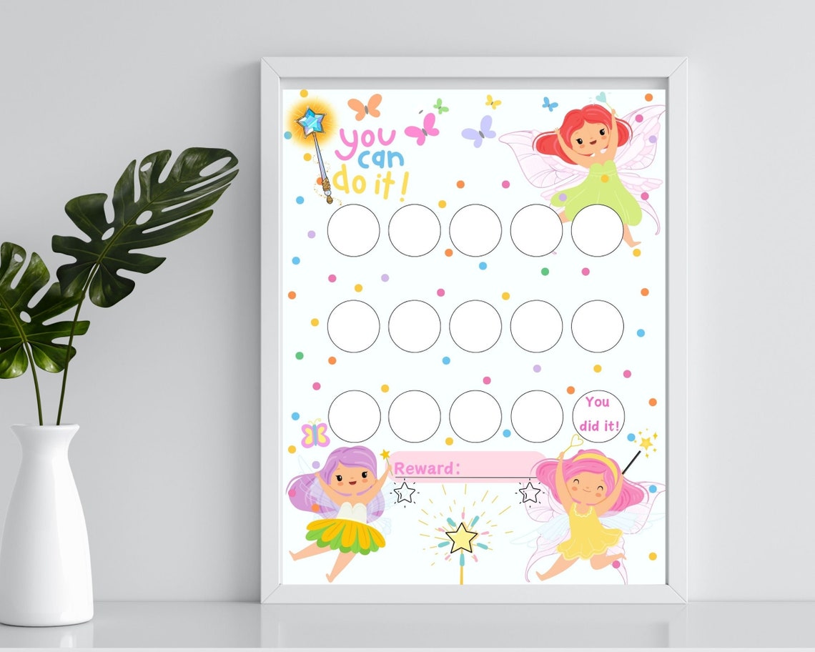 Printable Rainbow Reward Chart Fairy Reward Chart Girls Potty Training ...