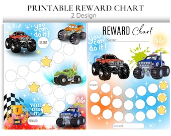 Monster Truck Reward Chart: Kids Behavior - Potty Training Tracker (Printable)