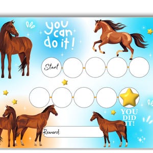 Belohnungstabelle Pferde für Kinder - Druckbares Verhalten - Haushaltstracker | Töpfchen Training, Lesen - Routine Chart | Pony-Themen Sticker Chart