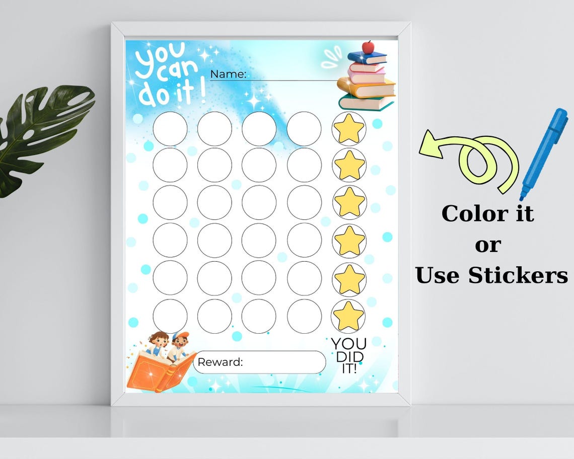 Printable Reading Reward Chart for Kids – 30-day Book Tracker - Sticker ...