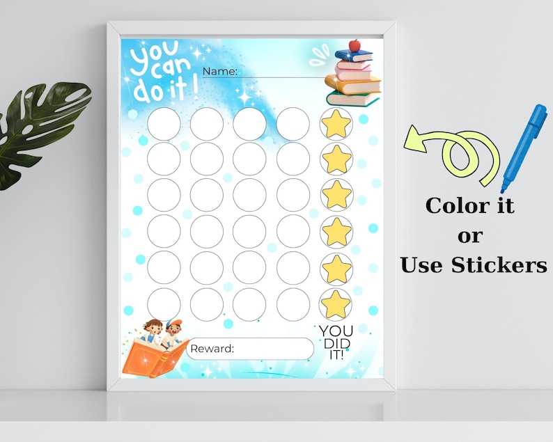 Printable Reading Reward Chart for Kids – 30-day Book Tracker - Sticker ...