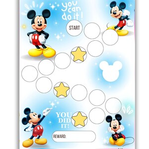 Tableau des récompenses Mickey pour enfants - tableau de l'apprentissage de la propreté - tableau des tâches ménagères pour les garçons - tableau des autocollants souris - tableau du sommeil - modèle d'apprentissage - lettre et A4