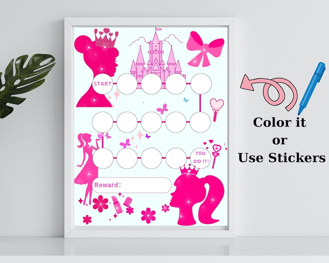 Barbie Reward Chart Girls Princess Reward Chart Potty Training Chart ...