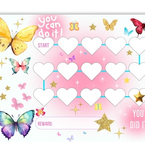 Butterfly Reward Chart for Kids - Printable Chore & Behavior Chart - Heart Tracker for Girls - Potty Training - Reading - Sleep Routine