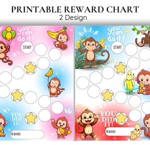 Monkey Reward Charts for Boys&Girls – Jungle Printable Sticker Chart for Kids | Chore, Potty Training, Classroom - Reading - Routine Tracker