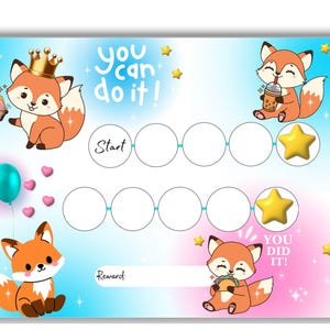 Tableau des récompenses Renard mignon pour enfants | Graphique de comportement des animaux des bois | Suivi de routine imprimable pour tout-petits | Tableau des tâches ménagères | Tableau d'apprentissage de la propreté