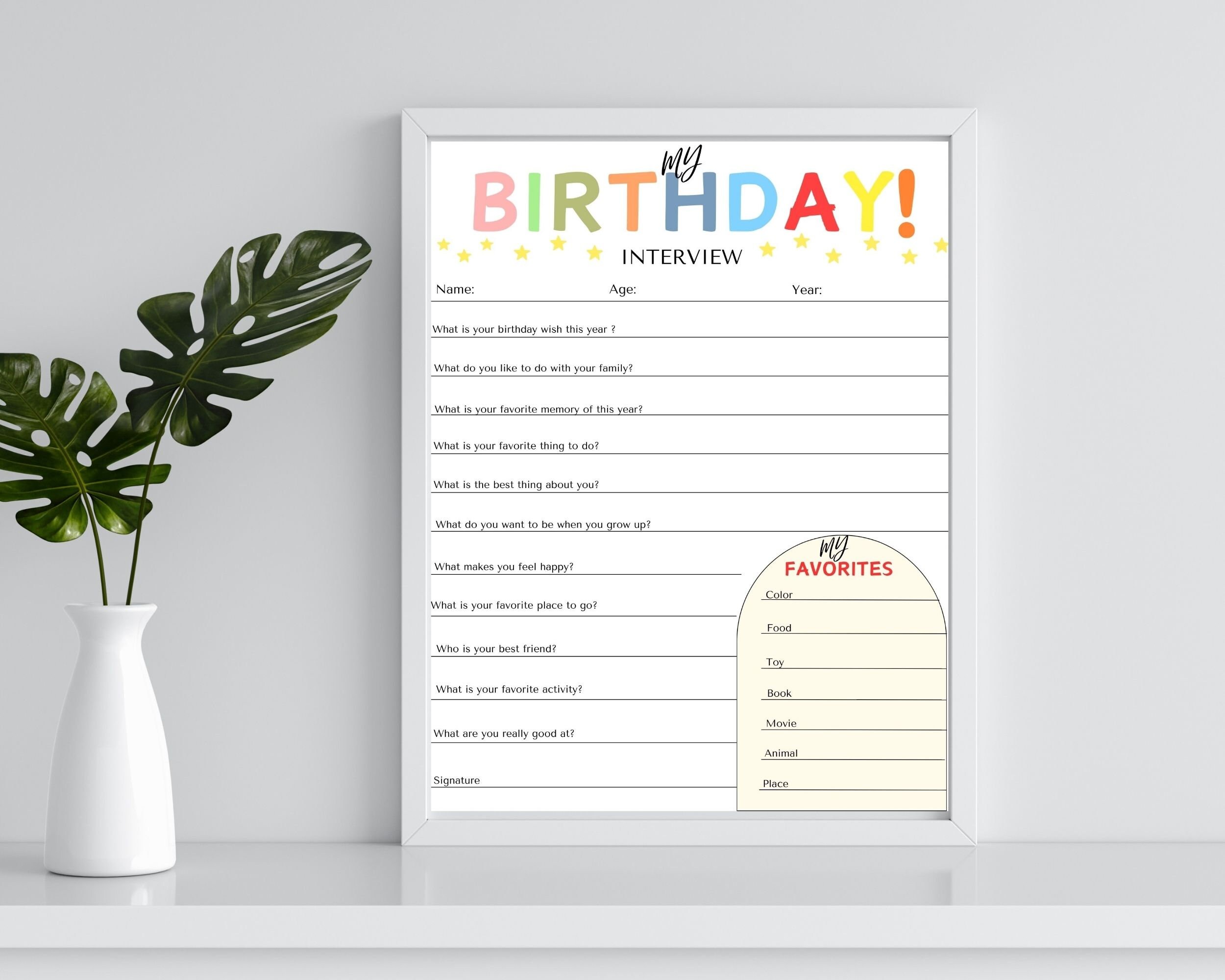 Kids Birthday Interview Printable Printable Kids Birthday Interview ...
