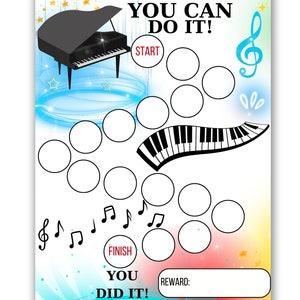 Tabla de recompensas para practicar piano para niños / Rastreador de comportamiento imprimible con temática musical / Tabla de práctica musical A4 / Tabla de pegatinas para piano - Carta y A4