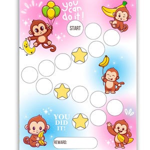Monkey Reward Chart for Kids – Jungle Printable Sticker Chart | Chore, Potty Training, Reading & Routine Tracker | Fun Animal Behavior Chart