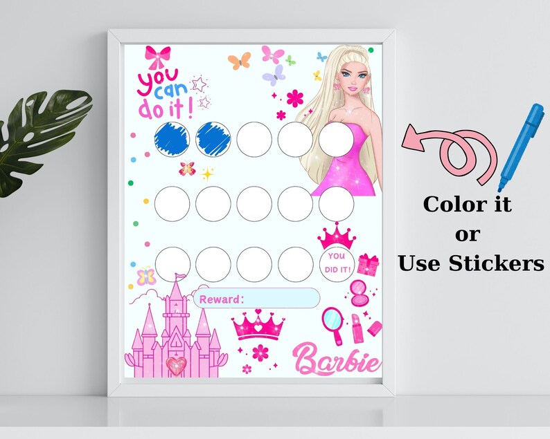 Barbie Reward Chart Girls Princess Reward Chart Potty Training Chart ...