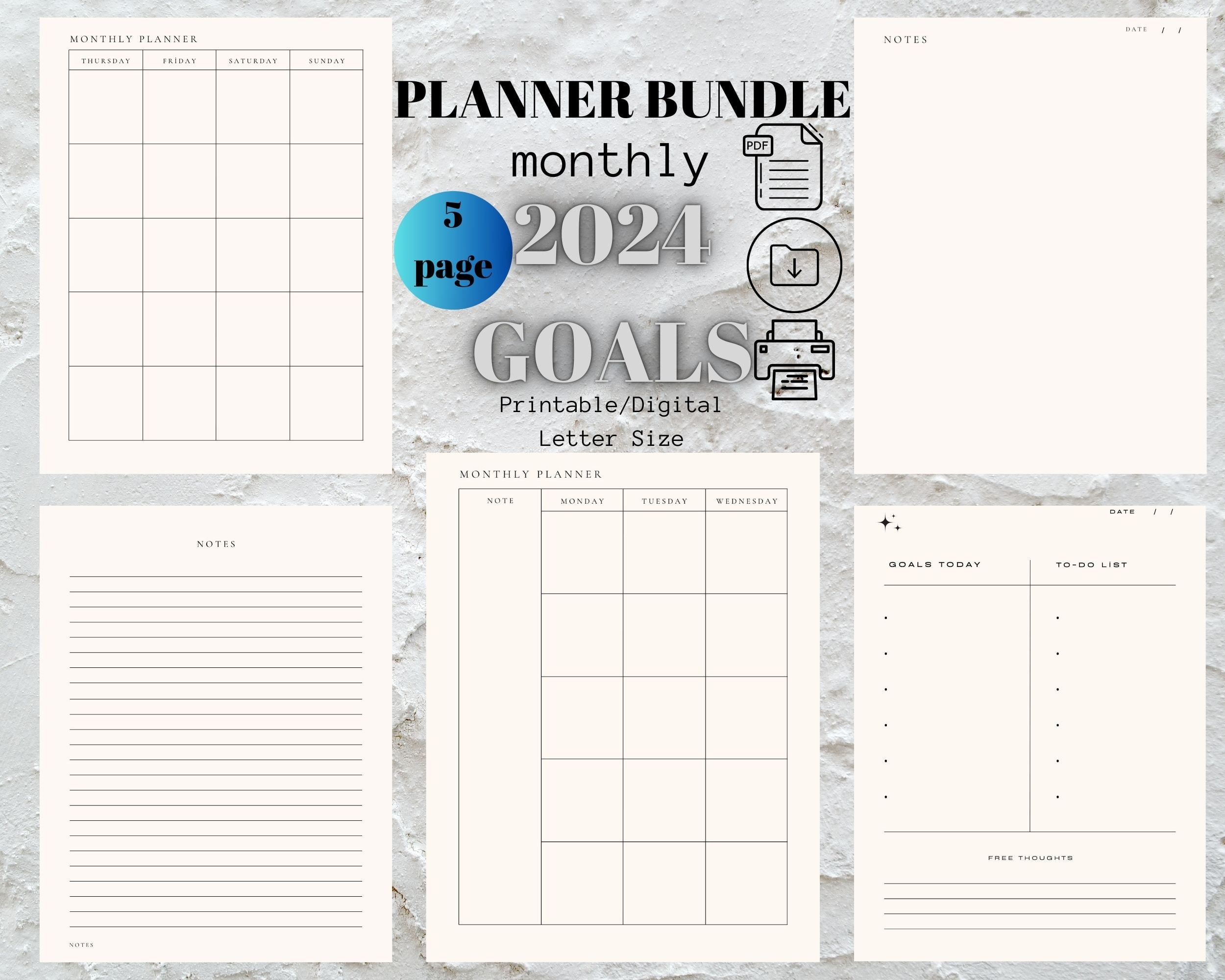 2024 Monthly Planner Printable to Do List Minimalist Planner Bundle ...