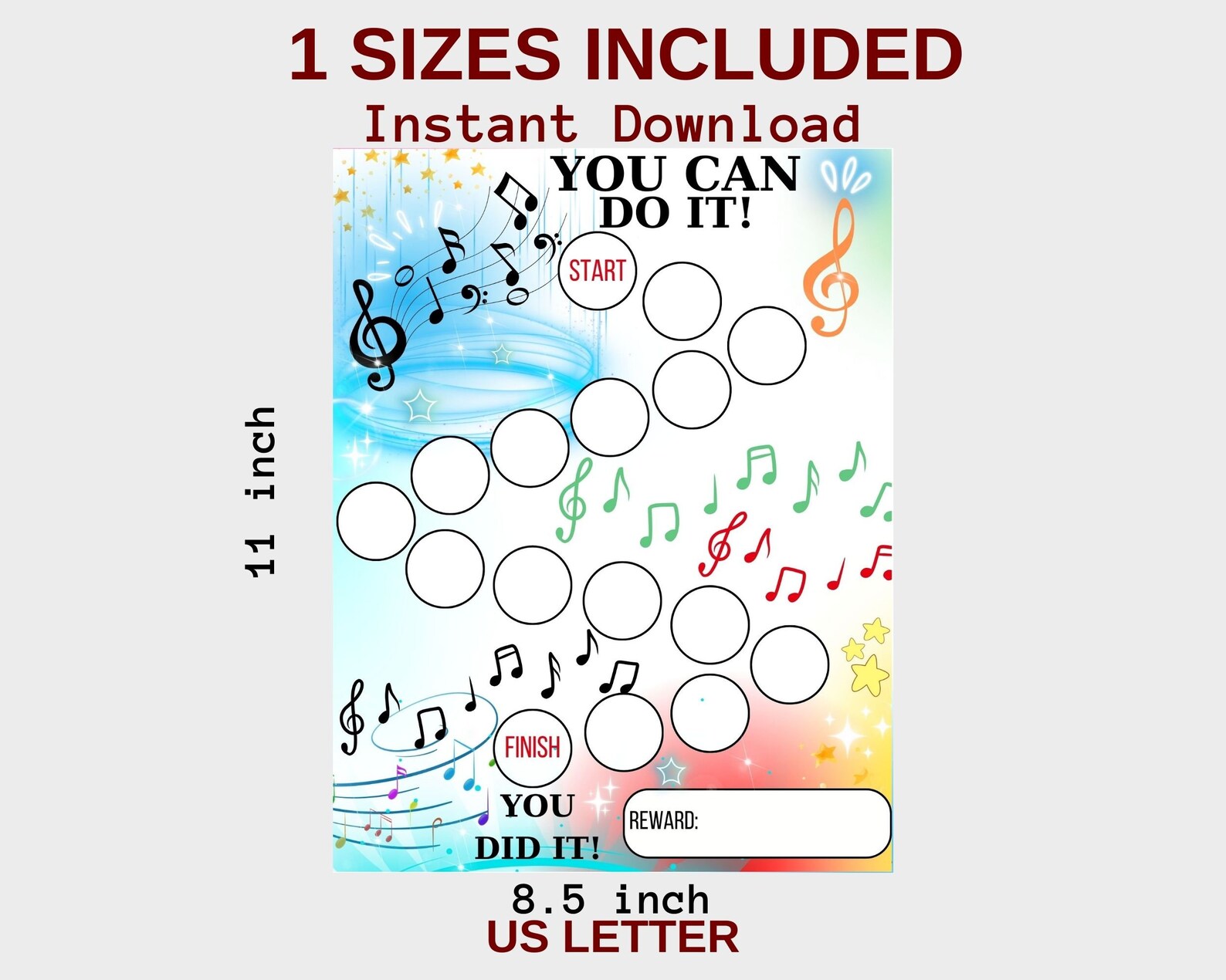 Printable Music Reward Chart Music Practice Chart Kids Music Reward ...