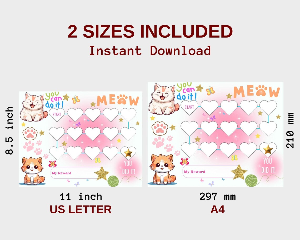 Cat Reward Chart for Kids – Printable Behavior, Potty - Routine Tracker ...