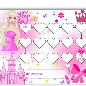 Quadro de recompensas para princesas - Quadro de treinamento para usar o penico - Quadro de tarefas - Quadro de comportamento para meninas - Quadro de adesivos - Quadro de sono - Tamanho carta e A4