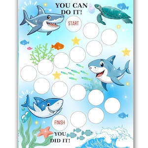 Afdrukbare beloningskaart haai - oceaanbeloningskaart - gedragskaart onder de zee - zindelijkheidstraining - zeedieren - stickerkaart walvishaai