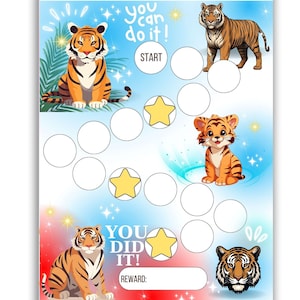 Tabla de recompensas de tigre para niños - Tabla de recompensas para niños pequeños - Tabla de entrenamiento para ir al baño - Impulso de motivación - Tabla de sueño - Tabla de pegatinas de tigre - Carta y A4