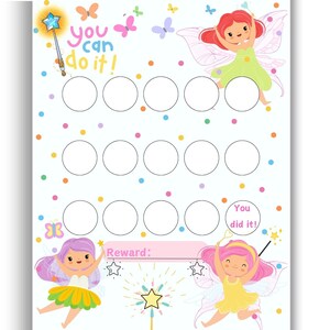 Fairy Reward Chart for Girls - Printable Chore Chart - Potty Training - Magical Behavior Tracker - Bedtime Routine - Sticker, Reading Chart