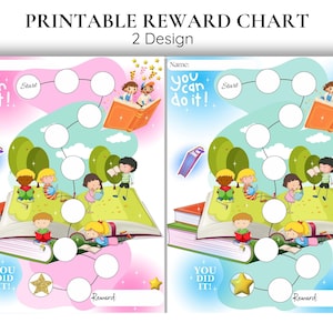 Tabla de recompensas de lectura para niños - Rastreador de lectura imprimible - Tabla de pegatinas - Tabla de recompensas de libros - Tabla de lectura diaria para niñas y niños (Carta y A4)