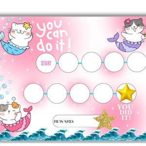 Quadro de recompensas para gatos para meninas – Treinamento para usar o penico para crianças pequenas, quadro de comportamento e tarefas – Quadro de adesivos de gatinhos fofos – Quadro de leitura infantil