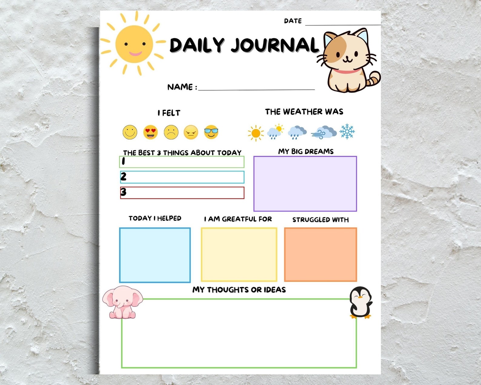 Kids Daily Journal Printable Journal for Kids Diary for Children Kids Activity Drawing Page ...