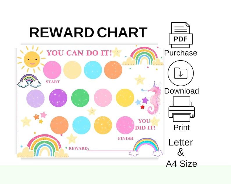Rainbow Reward Chart for Kids: Printable Chore & Behavior Tracker (PDF ...
