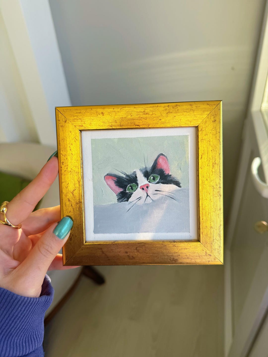 Mini Original Oil Painting Tuxedo Cat – Hand Painted Black & White Cat ...