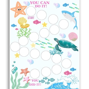 Tableau imprimable des récompenses pour les enfants - tableau des récompenses océan - tableau de comportement sous la mer - apprentissage de la propreté - animaux marins - tableau d'autocollants poissons