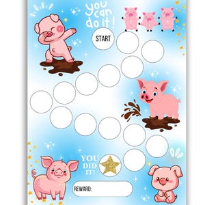 Cute Pig Reward Chart for Kids – Printable Chore Chart | Potty Training, Bedtime Routine, Reading, Homework Tracker, Toddler Sticker Chart