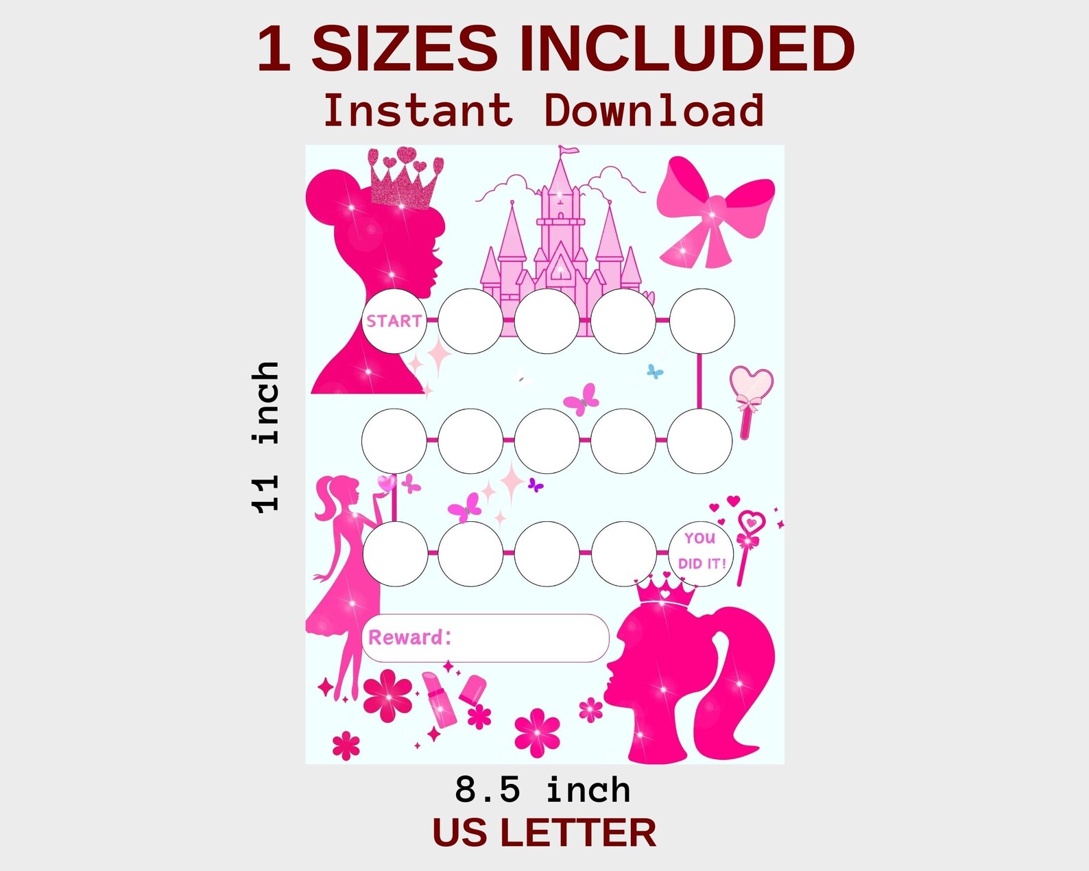 Barbie Reward Chart Girls Princess Reward Chart Potty Training Chart ...