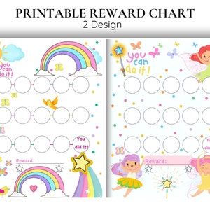 Fairy - Rainbow Reward Charts for Girls – Printable Behavior, Chore & Routine - Reading Trackers  – 2 Pack - Sticker Chart for Toddlers