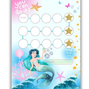 Tableau de récompenses sirène pour enfants - apprentissage de la propreté pour filles - tableau de couchage - tableau d'autocollants - océan - sous la mer - boost de motivation