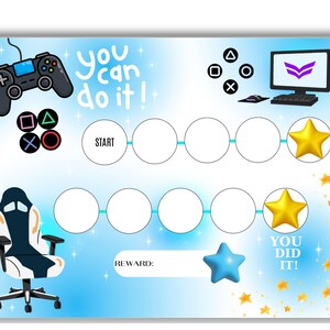 Tableau des récompenses de jeu - tableau des récompenses du jeu vidéo imprimable - écran du temps pour les enfants - tableau de comportement des garçons - apprentissage de la propreté - tableau du sommeil