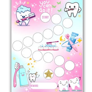 Tableau des récompenses pour le brossage des dents - Tableau des récompenses pour le brossage des dents - Tableau des autocollants - Tableau des nettoyages des dents - Je me suis brossé les dents - Format A4 et lettre