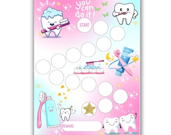 Teeth Brushing Reward Chart for Kids: Fun Dental Hygiene Tracker (PDF)