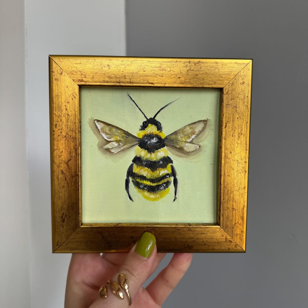 Tiny Bumblebee Oil Painting, Original Hand Painted Bee Art, Small ...