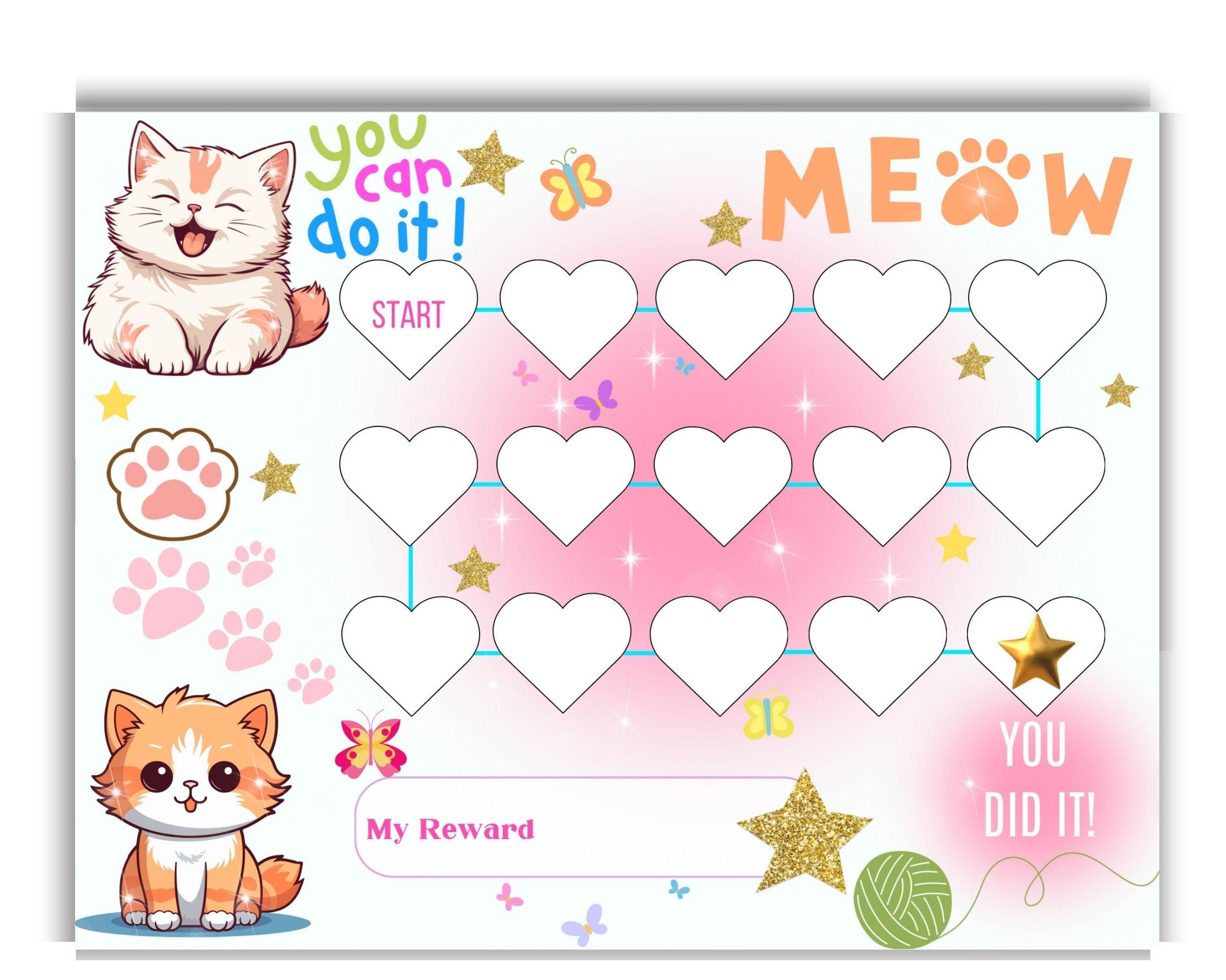 Cat Reward Chart for Kids – Printable Behavior, Potty - Routine Tracker ...