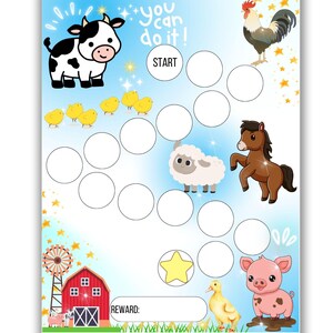 Farm Reward Chart – Afdrukbaar takenschema voor kinderen | Stickerkaart schuurdier, routine-tracker voor peuters, tabel zindelijkheidstraining en lezen