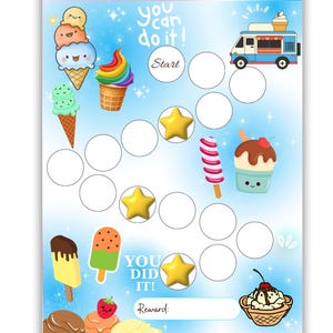 Tabla de recompensas de helado - Rastreador de tareas y comportamiento imprimible para niños - Tabla de motivación de verano - Tabla de lectura y sueño - A4 - Carta de EE. UU.