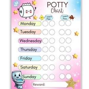 Potty Training Reward Chart for Girls – Printable Toilet Chart – Toddler Potty Sticker Chart – Bathroom Routine Tracker – Weekly Potty Chart