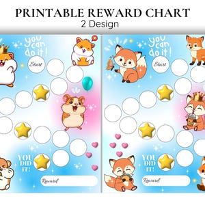 Ensemble de tableaux de récompenses Fox & Hamster pour enfants - Tableaux imprimables de comportement des animaux - apprentissage de la propreté - tableau d'autocollants - tableau de lecture - tableau de couchage