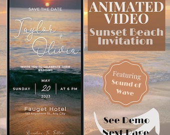 Animated Video Sunset Beach Wedding Invitation, Digital Template, Sunset Waves Video Invite, Destination Invitation, Beach Wedding, Editable