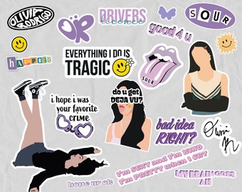 Olivia Rodrigo Sticker Pack, Olivia Rodrigo SVG, Sour Sticker, Drivers License, Deja Vu, GUTS, Bad Idea, Good 4 U, Olivia Rodrigo Lyrics