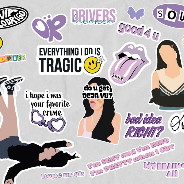 Olivia Rodrigo Sticker Pack, Olivia Rodrigo SVG, Sour Sticker, Drivers License, Deja Vu, GUTS, Bad Idea, Good 4 U, Olivia Rodrigo Lyrics