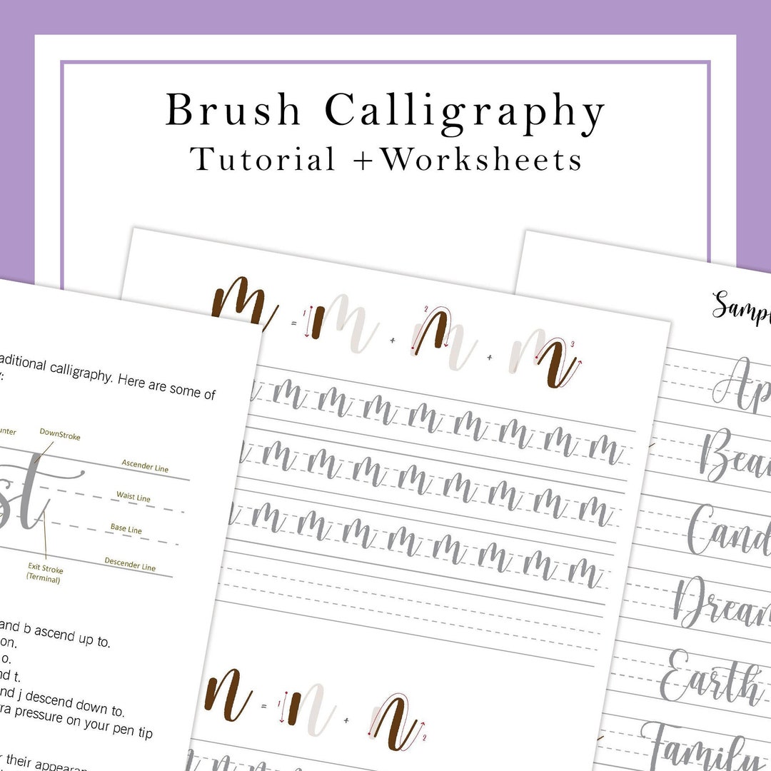 Brush Lettering Worksheets and Tutorial E-book - Etsy