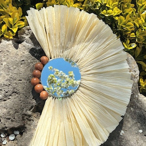 Raffia Decorative Mirror I Irregular Sunburst Mirror I Fan Shape Handmade Mirror I Round Raffia Mirror I  Circle Mirror I DecorativeMirror