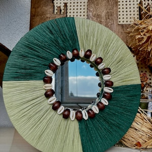 Wall Decor I Bohemian Wall Art I Wooden Beads Sunburst Coastal Wall Decor I Beach House Round Raffia Wall Art Home decor sunburst wall decor