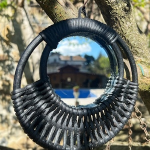 Black Bamboo Small Mirror I Round and Iregular Mirror I Asymmetric Design Decorative Mirror I Round Mirror I Bamboo Mirror I Small Mirror