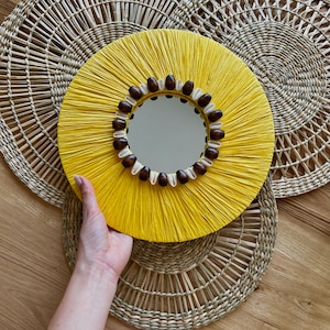 Wall Decor I Bohemian Wall Art I Wooden Beads Sunburst Coastal Wall Decor I Beach House Round Raffia Wall Art Home decor sunburst wall decor